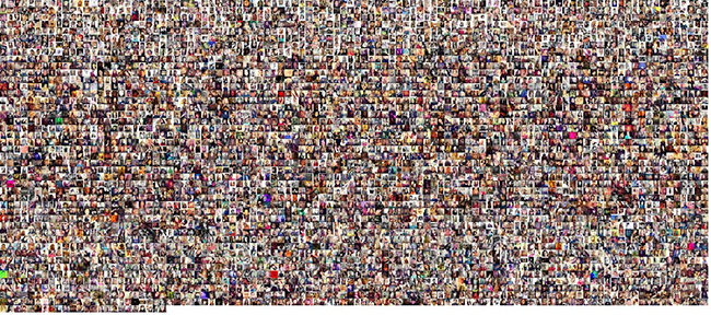 Montage of 3,200 Instagram selfie photos used in Selfiecity.