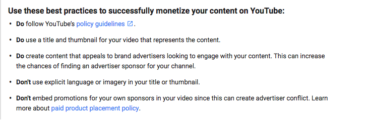 Image 3. Fragment from YouTube's Advertiser-Friendly Policy